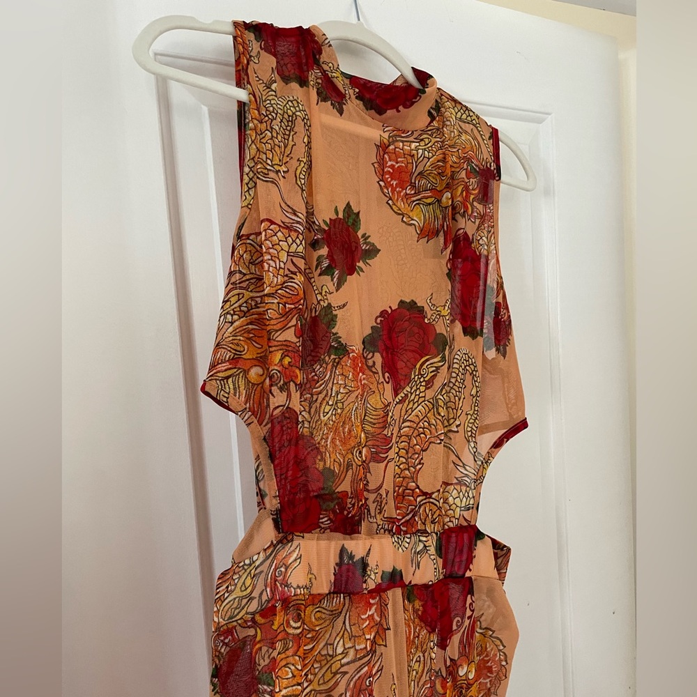 Brand new mesh cut out dragon print jumpsuit